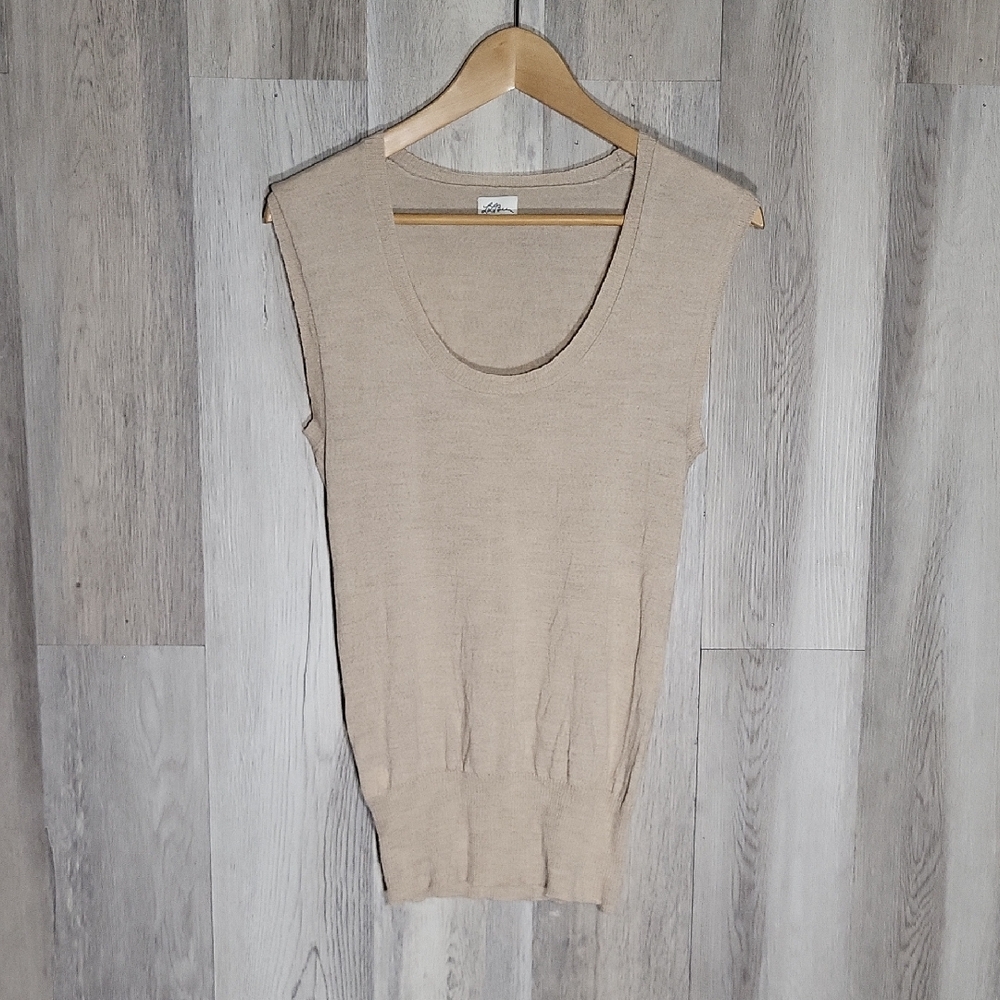LL Bean Womens Small Vintage Merino Wool Sweater Vest Tan 50s 60s Lightweight
